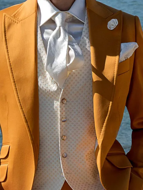 Waistcoat in white wool blend with gold embroidery