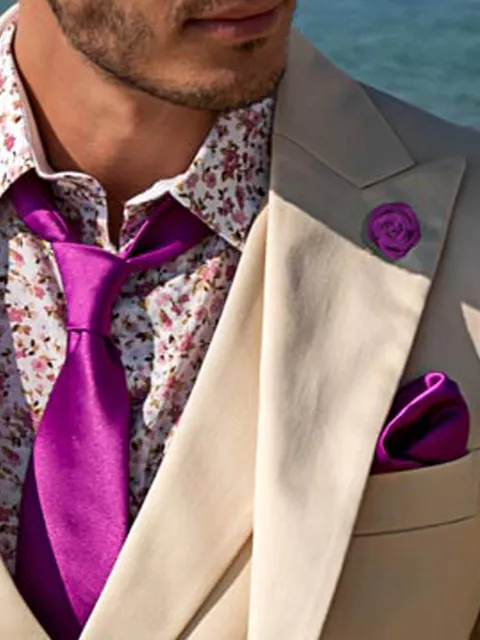 Purple Satin Tie and Handkerchief Set