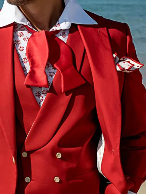 Red cotton double-breasted waistcoat