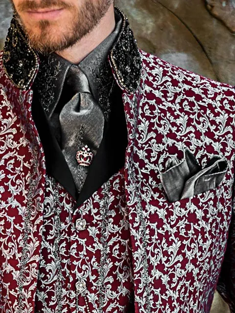 Grey Lurex Shirt and Tie Set with Embroidery