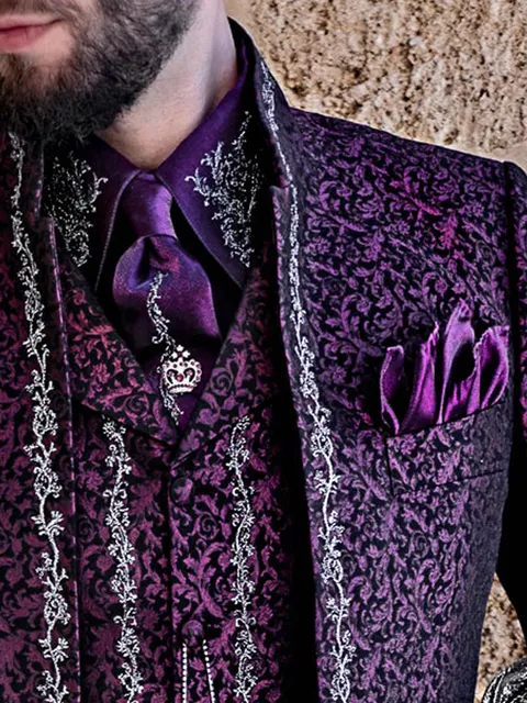 Fuchsia Lurex Shirt and Tie Set with Embroidery