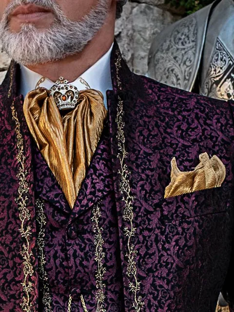 Knotted gold ascot tie with handkerchief