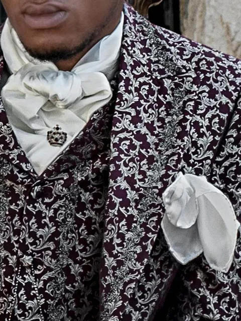 Scarf and Handkerchief Set in White Jacquard Satin