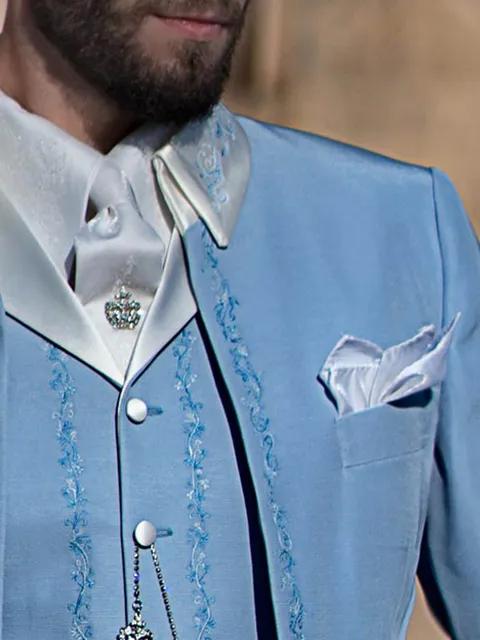 White Lurex Shirt and Tie Set with Embroidery