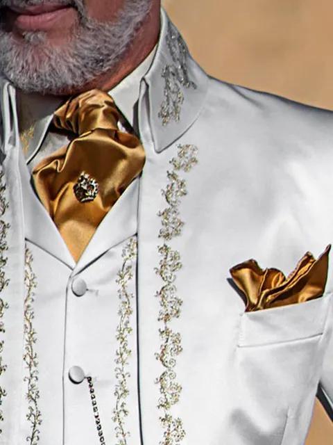 Ascot tie and handkerchief in gold satin