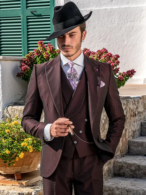 Vintage burgundy 3-piece men's formal suit