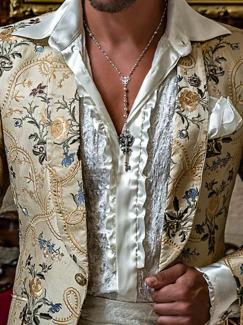 Embroidered Ivory Shirt with Ruffles
