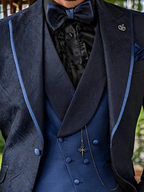 Waistcoat asymmetric double-breasted shawl lapel royal blue with contrasting lapel