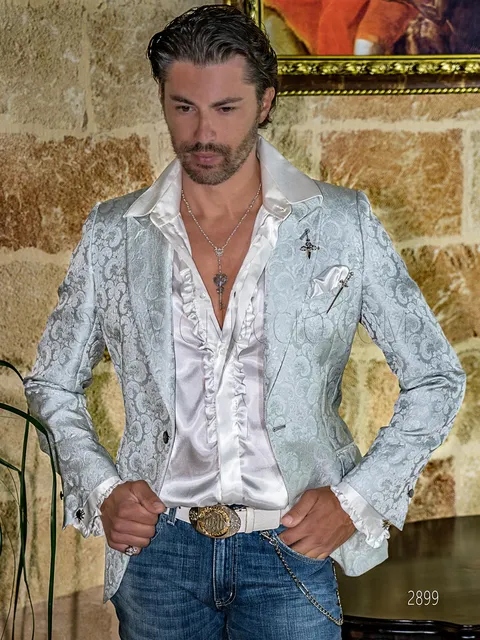 Elegant jacket in pearl grey brocade fabric for special events