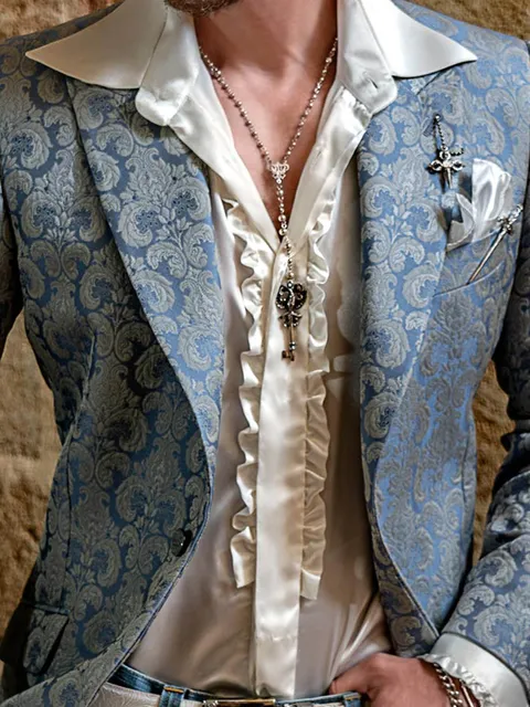 Shirt in natural white satin with frills