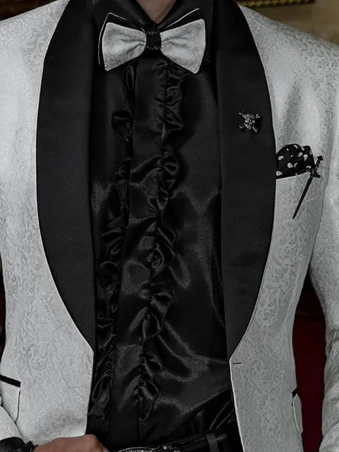Black Satin Shirt with Ruffles