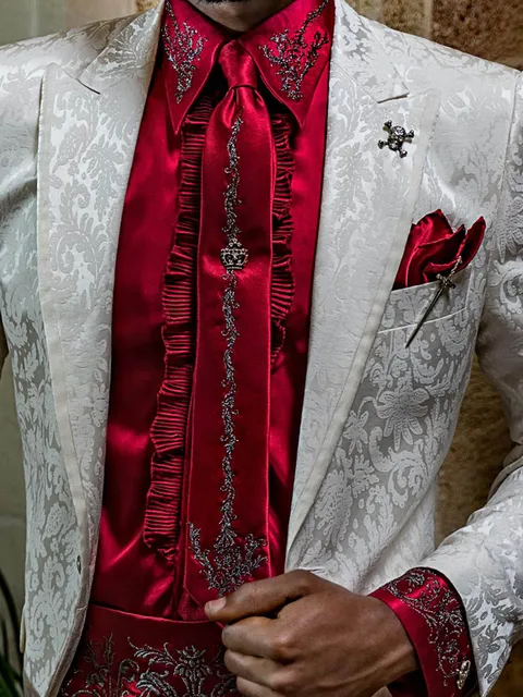 Red shirt and accessories with dragon embroidery