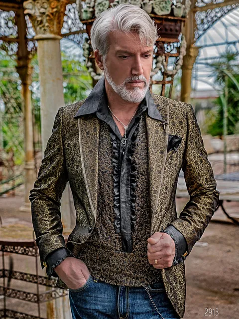 Men's formal jacket in dark gold jacquard in gothic style