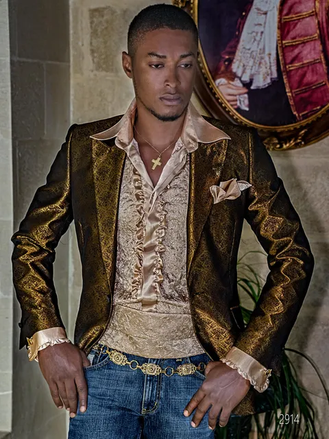 Modern men's formal jacket in bronze jacquard fabric
