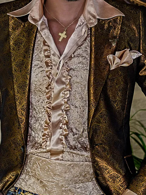 Gold shirt with embroidery and frills
