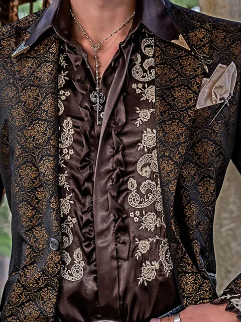 Embroidered Brown Shirt with Classic Collar