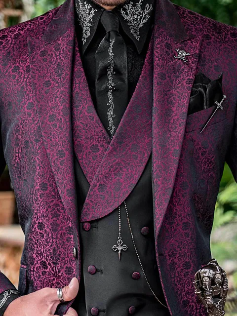 Double-breasted waistcoat in black taffeta with contrasting shawl lapel