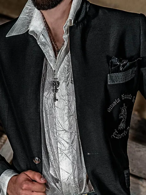 Shirt in crinkled ivory fabric with eagle print