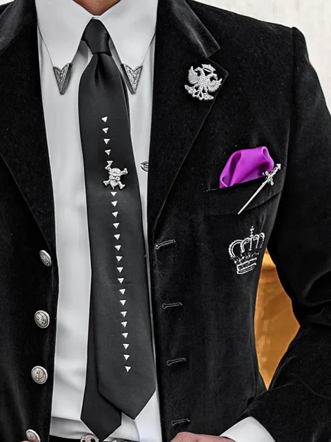 Tie in black satin with appliqués