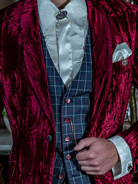 5-button waistcoat in blue checked fabric
