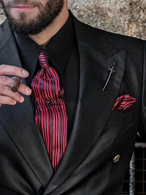 Tie and handkerchief in fine-striped silk