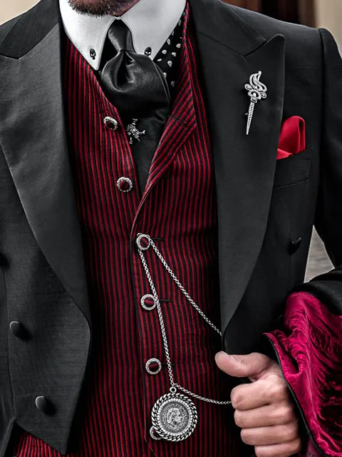 Waistcoat in black and red pinstripe fabric
