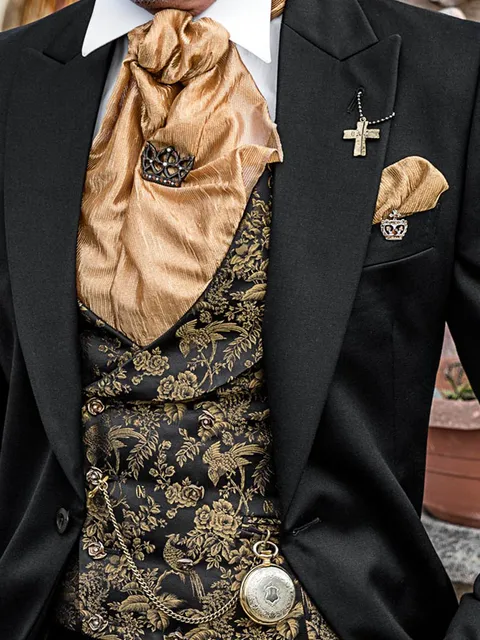 Black and gold jacquard silk shawl waistcoat