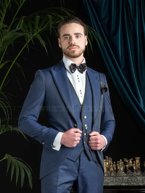 Abito moda uomo cerimonia blu con bordino nero