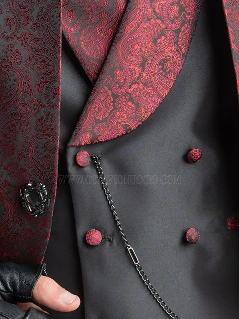 Double-breasted waistcoat in black taffeta with contrasting shawl lapel