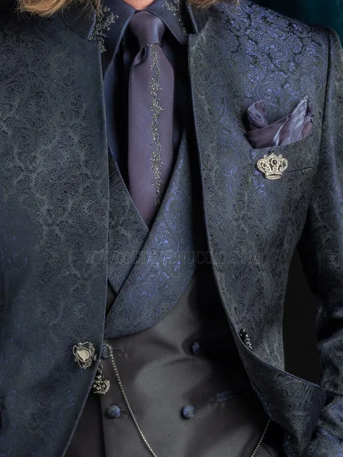 Double-breasted waistcoat in black taffeta with contrasting shawl lapel