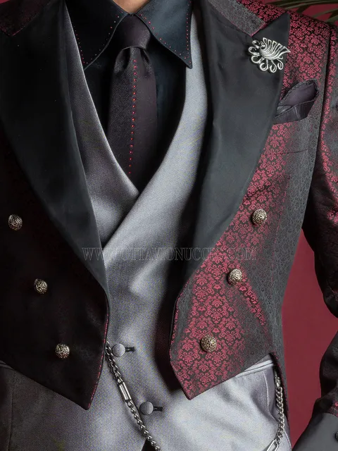 Asymmetric 3-button waistcoat in grey micro-patterned fabric