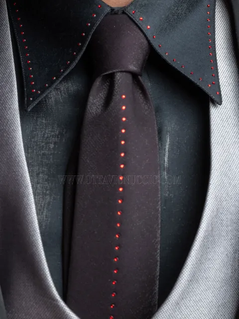 Black Lurex Tie and Handkerchief Set with Diamante