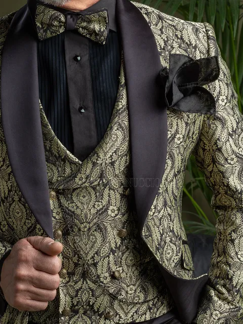 Gold brocade double-breasted waistcoat with shawl collar