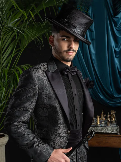 Distinctive men's formal suit in grey damask