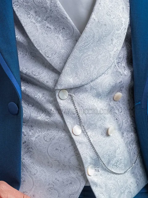 Pearl grey damask asymmetric double-breasted waistcoat