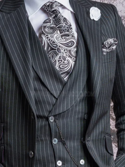 Waistcoat shawl lapel double-breasted pinstripe black