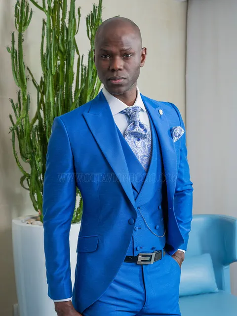 Royal blue formal suit with double-breasted waistcoat