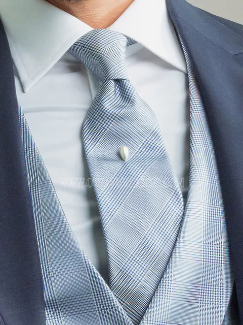 Blue "Prince of Wales check" tie and handkerchief