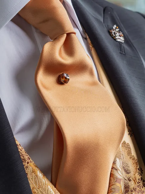 Gold-Tone Satin Tie and Handkerchief Set