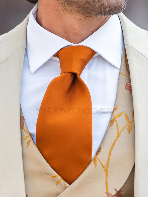 Orange-Tone Satin Tie and Handkerchief Set