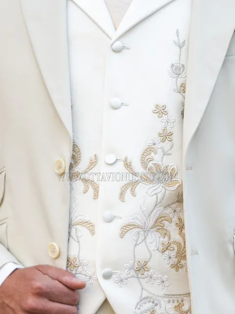 Waistcoat with satin lapel and macramé embroidery on the front