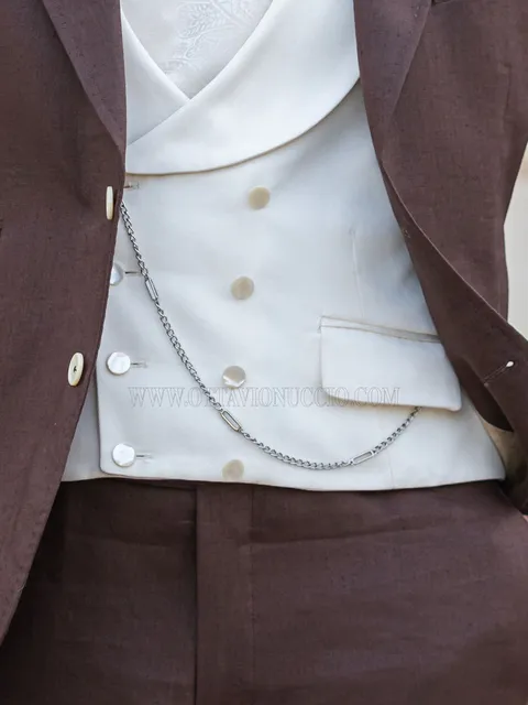 White double-breasted shawl lapel waistcoat