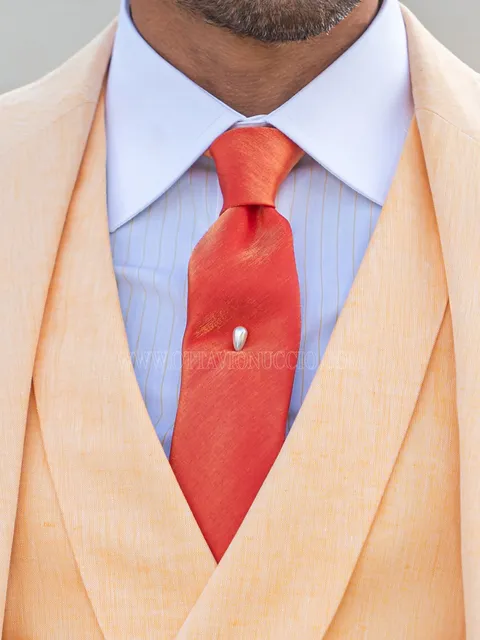 6.5cm Tie and Handkerchief Set in orange Lurex