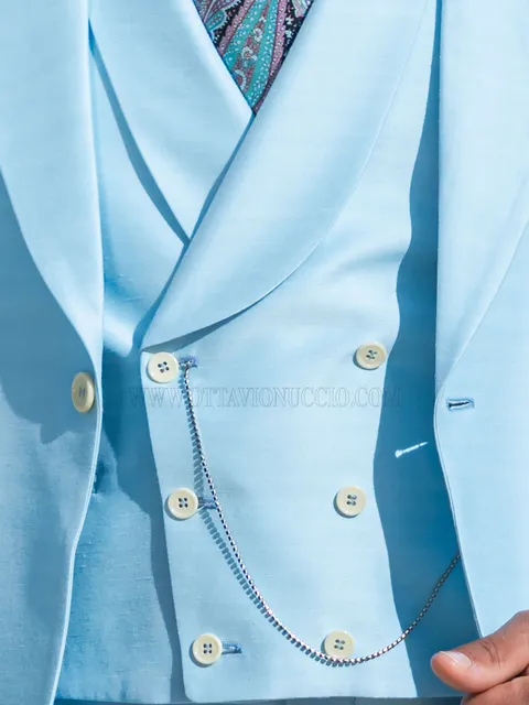 Double-breasted waistcoat in light blue shantung
