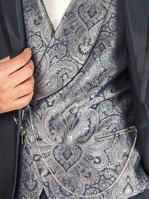 Blue damask double-breasted waistcoat