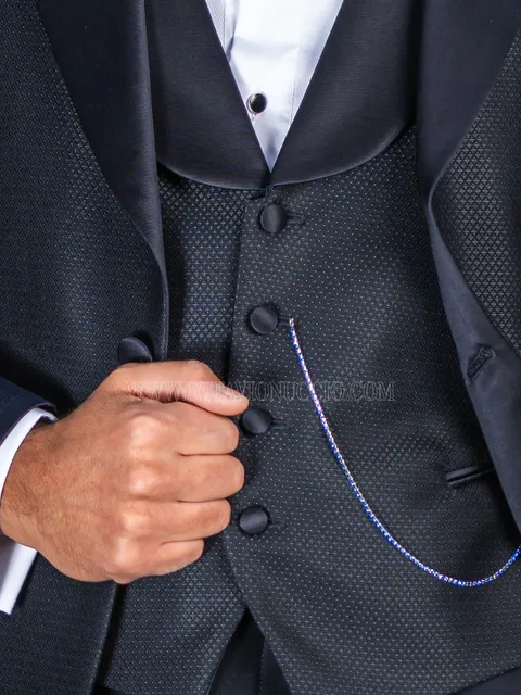 Blue waistcoat with micro patterns and shawl collar