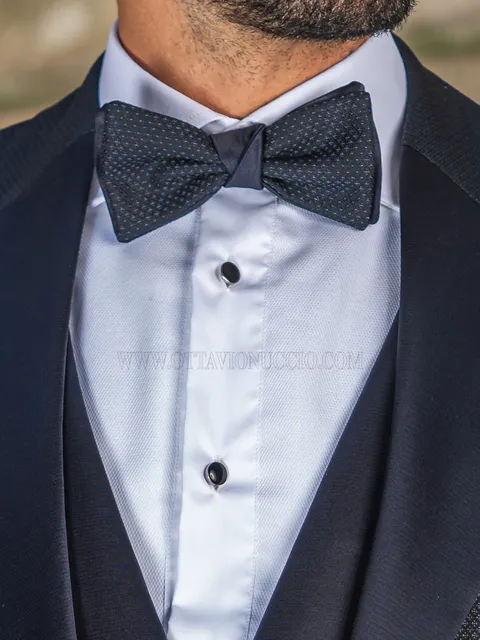 Two-tone bow tie in blue poly-viscose jacquard