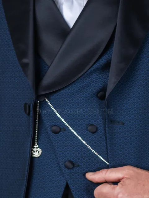 Asymmetric double-breasted shawl lapel waistcoat in royal blue