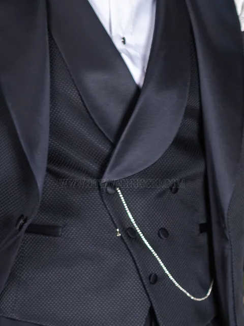 Asymmetric double-breasted shawl lapel waistcoat in blue damier