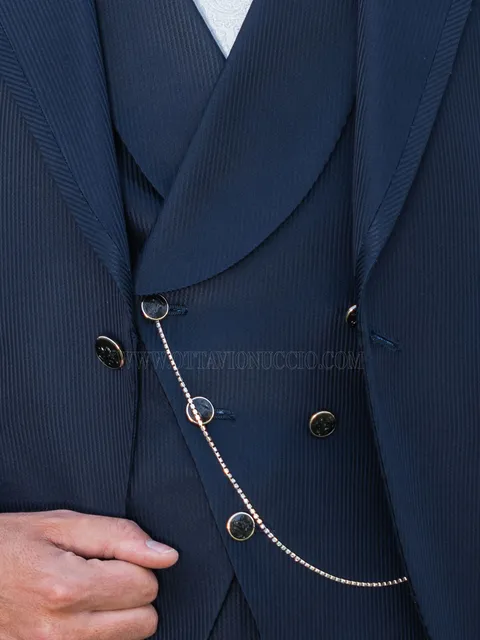 Double-breasted waistcoat in blue fine stripe